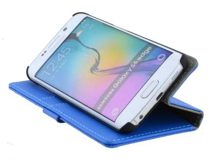Slim Synthetic Leather Wallet Case with Stand for Samsung Galaxy S6 Edge - Blue