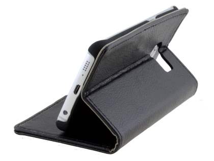 Slim Synthetic Leather Wallet Case with Stand for Samsung Galaxy S6 Edge - Classic Black