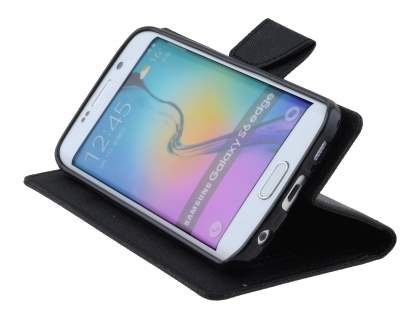 Slim Synthetic Leather Wallet Case with Stand for Samsung Galaxy S6 Edge - Classic Black