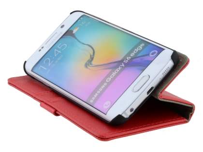 Slim Synthetic Leather Wallet Case with Stand for Samsung Galaxy S6 Edge - Red