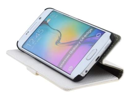 Slim Synthetic Leather Wallet Case with Stand for Samsung Galaxy S6 Edge - Pearl White