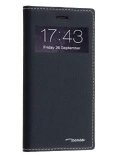 TS-CASE Slim Synthetic Leather Window View Case with Stand for iPhone 6s/6 - Classic Black Leather Wallet Case