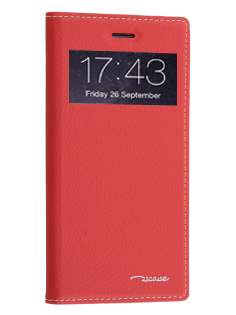 TS-CASE Slim Synthetic Leather Window View Case with Stand for iPhone 6s/6 - Red Leather Wallet Case