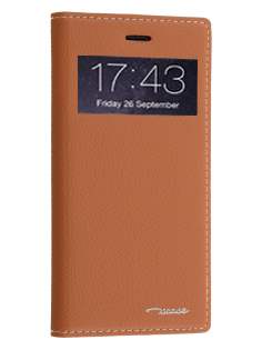 TS-CASE Slim Synthetic Leather Window View Case with Stand for iPhone 6s/6 - Brown Leather Wallet Case