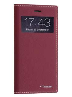 TS-CASE Slim Synthetic Leather Window View Case with Stand for iPhone 6s/6 - Burgundy Leather Wallet Case