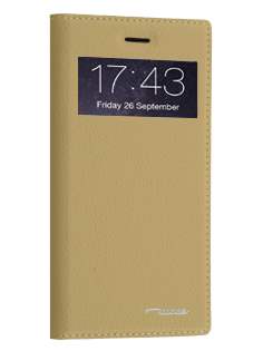 TS-CASE Slim Synthetic Leather Window View Case with Stand for iPhone 6s/6 - Camel Leather Wallet Case