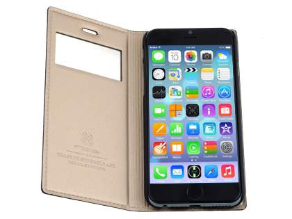 TS-CASE Slim Synthetic Leather Window View Case with Stand for iPhone 6s/6 - Classic Black