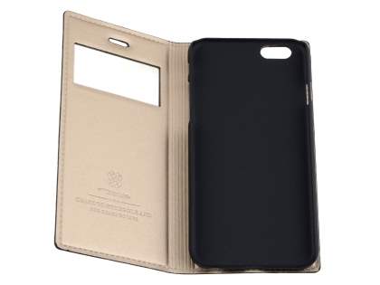 TS-CASE Slim Synthetic Leather Window View Case with Stand for iPhone 6s/6 - Classic Black
