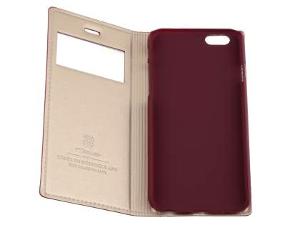 TS-CASE Slim Synthetic Leather Window View Case with Stand for iPhone 6s/6 - Burgundy