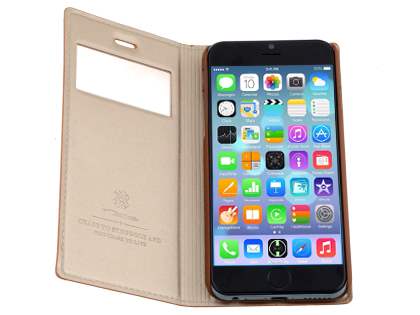 TS-CASE Slim Synthetic Leather Window View Case with Stand for iPhone 6s/6 - Brown