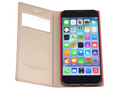 TS-CASE Slim Synthetic Leather Window View Case with Stand for iPhone 6s/6 - Red