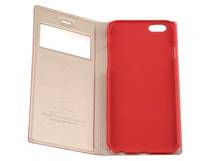 TS-CASE Slim Synthetic Leather Window View Case with Stand for iPhone 6s/6 - Red