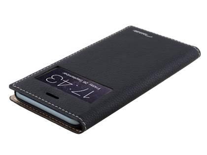 TS-CASE Slim Synthetic Leather Window View Case with Stand for iPhone 6s/6 - Classic Black