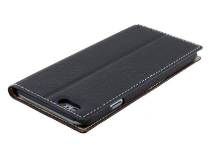 TS-CASE Slim Synthetic Leather Window View Case with Stand for iPhone 6s/6 - Classic Black