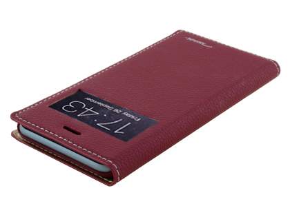 TS-CASE Slim Synthetic Leather Window View Case with Stand for iPhone 6s/6 - Burgundy