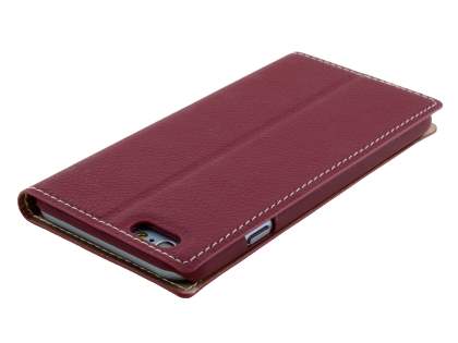 TS-CASE Slim Synthetic Leather Window View Case with Stand for iPhone 6s/6 - Burgundy