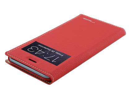 TS-CASE Slim Synthetic Leather Window View Case with Stand for iPhone 6s/6 - Red