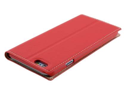 TS-CASE Slim Synthetic Leather Window View Case with Stand for iPhone 6s/6 - Red