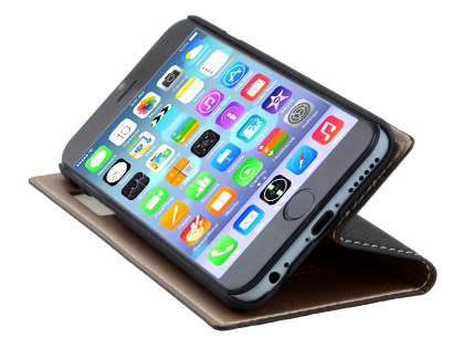 TS-CASE Slim Synthetic Leather Window View Case with Stand for iPhone 6s/6 - Classic Black