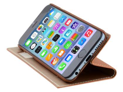 TS-CASE Slim Synthetic Leather Window View Case with Stand for iPhone 6s/6 - Brown