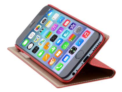 TS-CASE Slim Synthetic Leather Window View Case with Stand for iPhone 6s/6 - Red