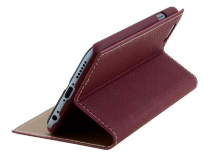 TS-CASE Slim Synthetic Leather Window View Case with Stand for iPhone 6s/6 - Burgundy