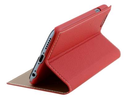 TS-CASE Slim Synthetic Leather Window View Case with Stand for iPhone 6s/6 - Red