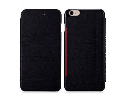 Momax Elite Premium Flip Cover for iPhone 6s/6 - Classic Black Leather Wallet Case