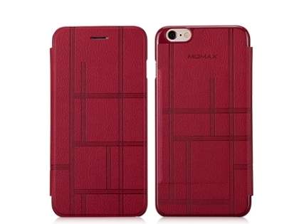 Momax Elite Premium Flip Cover for iPhone 6s Plus/6 Plus - Red Leather Wallet Case