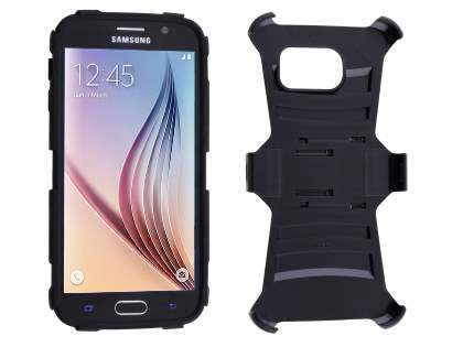 Rugged Case with Holster Belt Clip for Samsung Galaxy S6 - Classic Black
