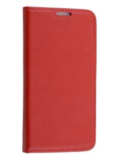 Slim Genuine Textured Leather Wallet Case with Stand for Samsung Galaxy S6 Edge - Red