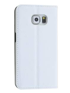 Slim Genuine Textured Leather Wallet Case with Stand for Samsung Galaxy S6 Edge - Pearl White Leather Wallet Case