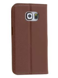 Slim Genuine Textured Leather Wallet Case with Stand for Samsung Galaxy S6 Edge - Brown Leather Wallet Case