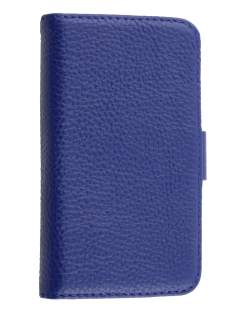 Premium iPhone 4S/4 Genuine Leather Wallet Case - Dark Blue