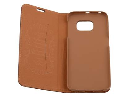 Slim Genuine Textured Leather Wallet Case with Stand for Samsung Galaxy S6 Edge - Brown