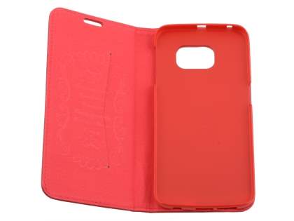 Slim Genuine Textured Leather Wallet Case with Stand for Samsung Galaxy S6 Edge - Red