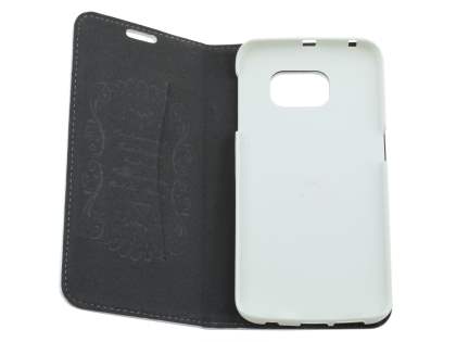 Slim Genuine Textured Leather Wallet Case with Stand for Samsung Galaxy S6 Edge - Pearl White