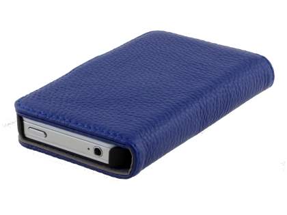 Premium iPhone 4S/4 Genuine Leather Wallet Case - Dark Blue