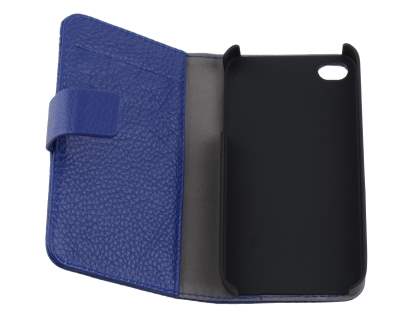 Premium iPhone 4S/4 Genuine Leather Wallet Case - Dark Blue