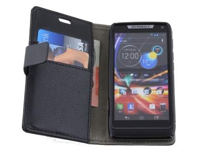 Slim Synthetic Leather Wallet Case with Stand for Motorola Razr M - Classic Black