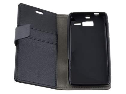 Slim Synthetic Leather Wallet Case with Stand for Motorola Razr M - Classic Black