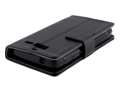 Slim Synthetic Leather Wallet Case with Stand for Motorola Razr M - Classic Black