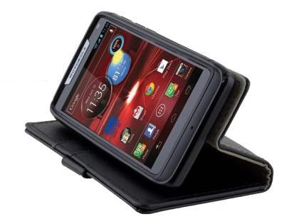 Slim Synthetic Leather Wallet Case with Stand for Motorola Razr M - Classic Black