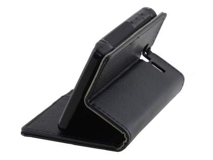 Slim Synthetic Leather Wallet Case with Stand for Motorola Razr M - Classic Black