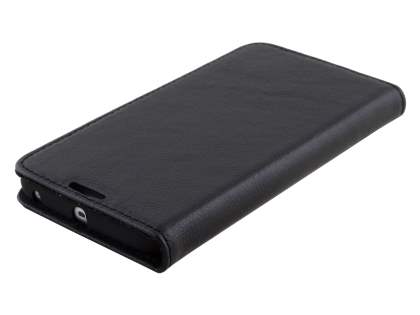 Slim Genuine Textured Leather Wallet Case with Stand for Samsung Galaxy S6 Edge - Classic Black