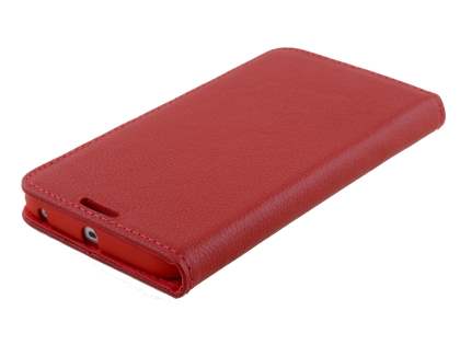 Slim Genuine Textured Leather Wallet Case with Stand for Samsung Galaxy S6 Edge - Red