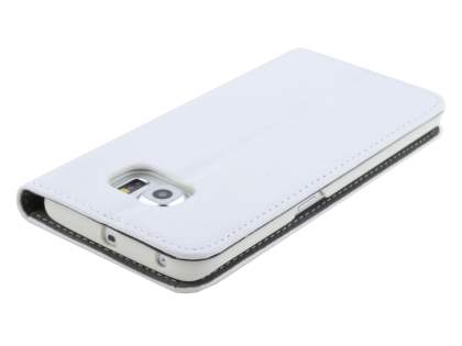 Slim Genuine Textured Leather Wallet Case with Stand for Samsung Galaxy S6 Edge - Pearl White