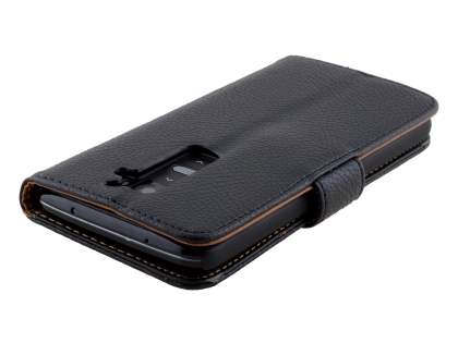 Synthetic Leather Wallet Case with Stand for LG G2 - Classic Black