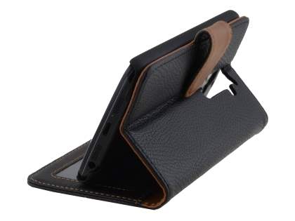 Synthetic Leather Wallet Case with Stand for LG G2 - Classic Black