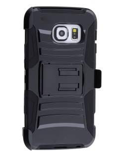 Rugged Case with Holster Belt Clip for Samsung Galaxy S6 Edge - Classic Black Impact Case